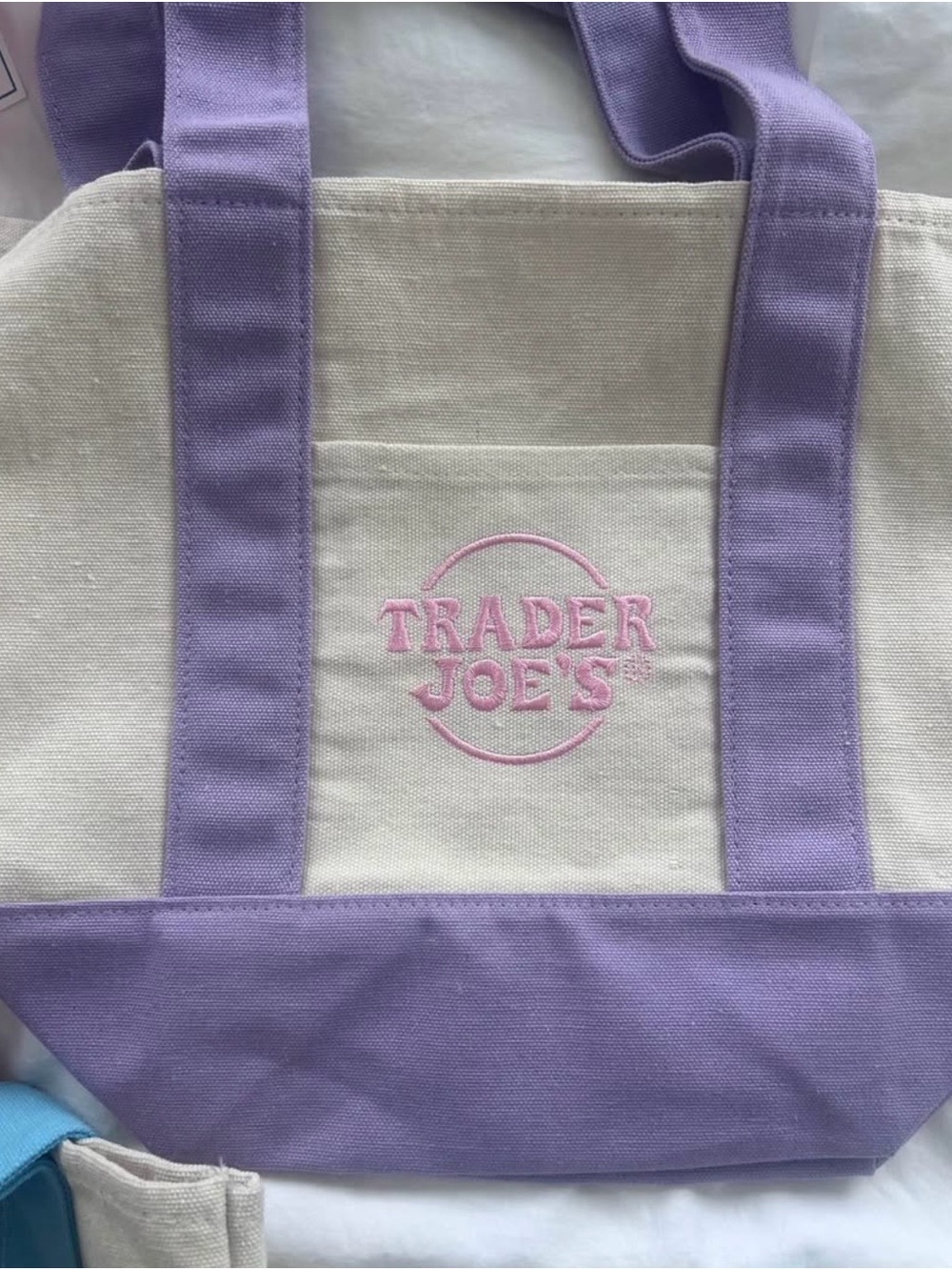 Trader Joe's Canvas Tote with Lavender Trim